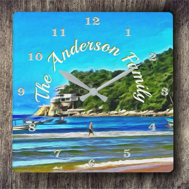 Familie Mismaloya Fischerboote 0346 Quadratische Wanduhr (Von Creator hochgeladen)