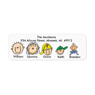 Familie mit drei Kinderadressen-Etiketten