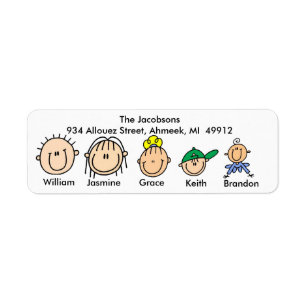 Familie mit drei Kinderadressen-Etiketten