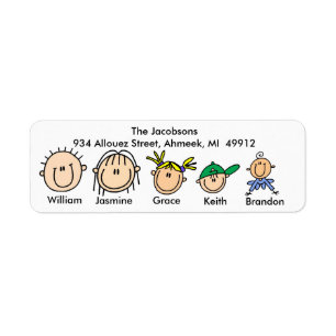 Familie mit drei Kinderadressen-Etiketten
