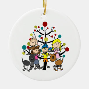 Familie mit Hunden und Baum Keramik Ornament