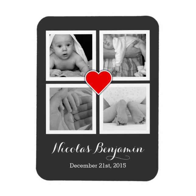 Familie mit vier Fotos und Herz Magnet (Vertikal)