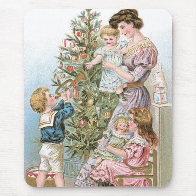 Familie mit Weihnachtsbaum Mousepad (Vorne)