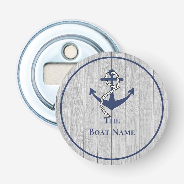 Familie oder Bootsname Navy Anchor Rope Nautic Flaschenöffner (Vorderseite)