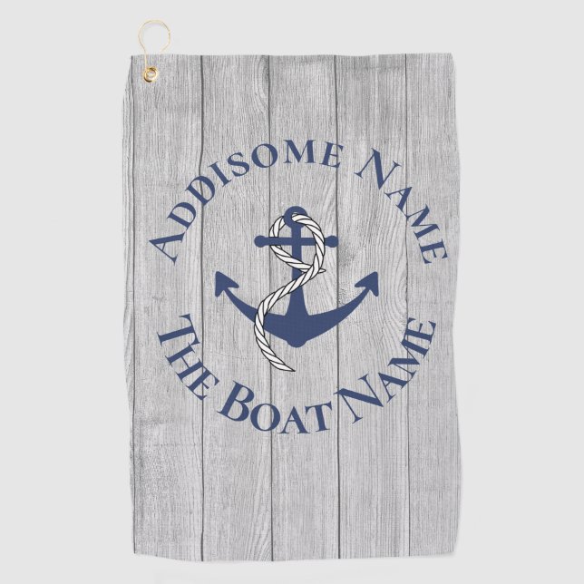 Familie oder Bootsname Navy Anchor Rope Nautic Golfhandtuch (Vorderseite)