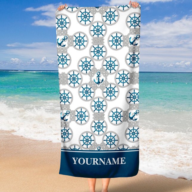 Familie oder Bootsname Navy Anchor Rope Nautic Strandtuch (Von Creator hochgeladen)