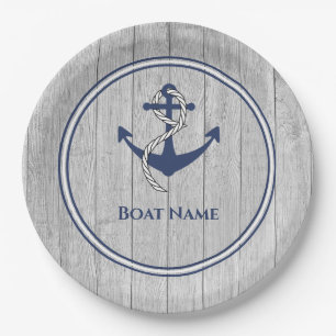 Familie oder Bootsname Navy Anchor Rope Nautical N Pappteller