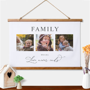 Familie personalisierter Fotos, in der Liebe nie e Wandteppich Mit Holzrahmen