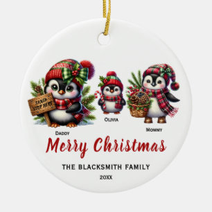 Familie Pinguin mit drei Keramiken Ornamenten Keramik Ornament
