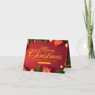 Familie Rot und Gold Weihnachten mit Baumschleife Dankeskarte