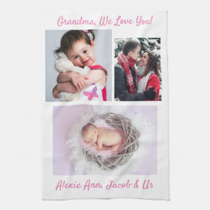 Familie sagt: "Ich Liebe du" Oma, DIY White Pink Geschirrtuch