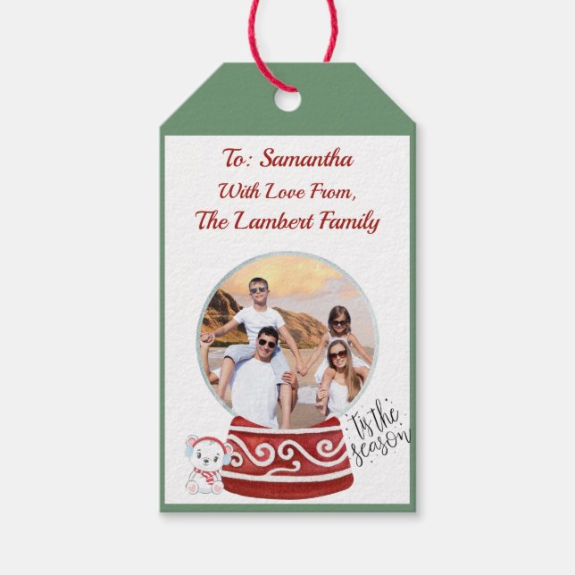 Familie Snowglobe Geschenkanhänger (Vorderseite)
