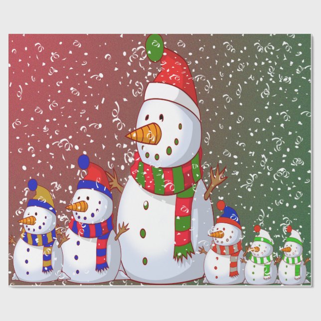 Familie Snowman - Geschenkpapier (Flach)