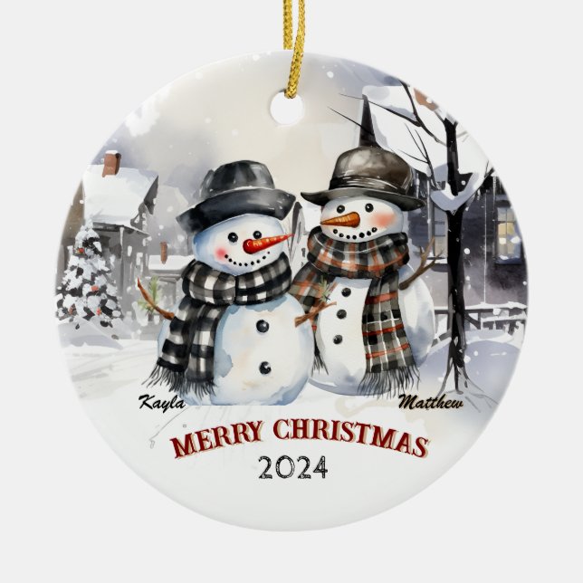 Familie Snowman Personalisierte Weihnachtsschmuck (Vorne)