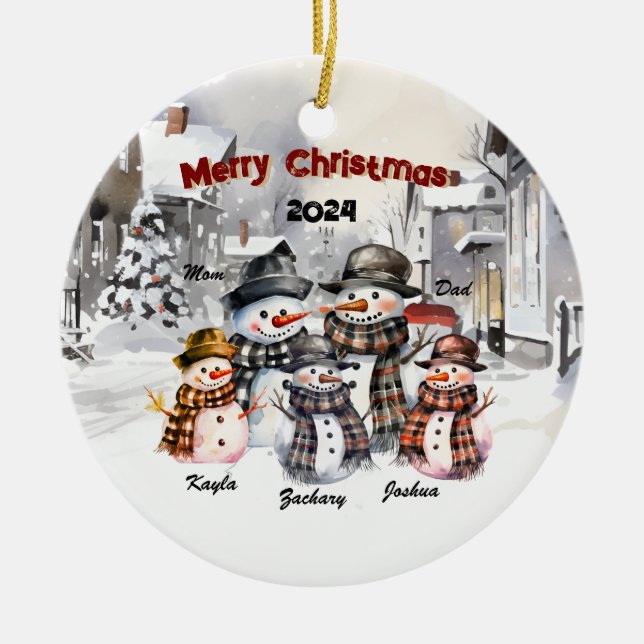 Familie Snowman Personalisierte Weihnachtsschmuck (Vorne)