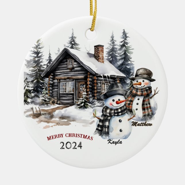 Familie Snowman Personalisierte Weihnachtsschmuck (Vorne)