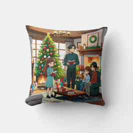 Familie um den Kamin zu Weihnachten - Kissen