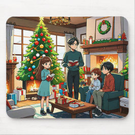 Familie um den Kamin zu Weihnachten Mousepad
