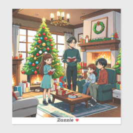 Familie um den Kamin zu Weihnachten - Sticker