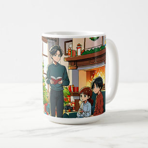 Familie um den Kamin zu Weihnachten - Tasse