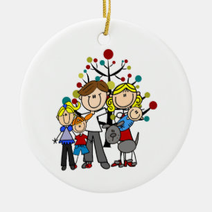 Familie Vater Mutter Mädchen Junge Baby Grauer Hun Keramik Ornament