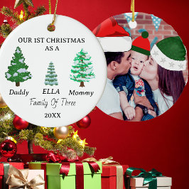 Familie von 3 Custom Baby's First Christmas Foto Keramik Ornament