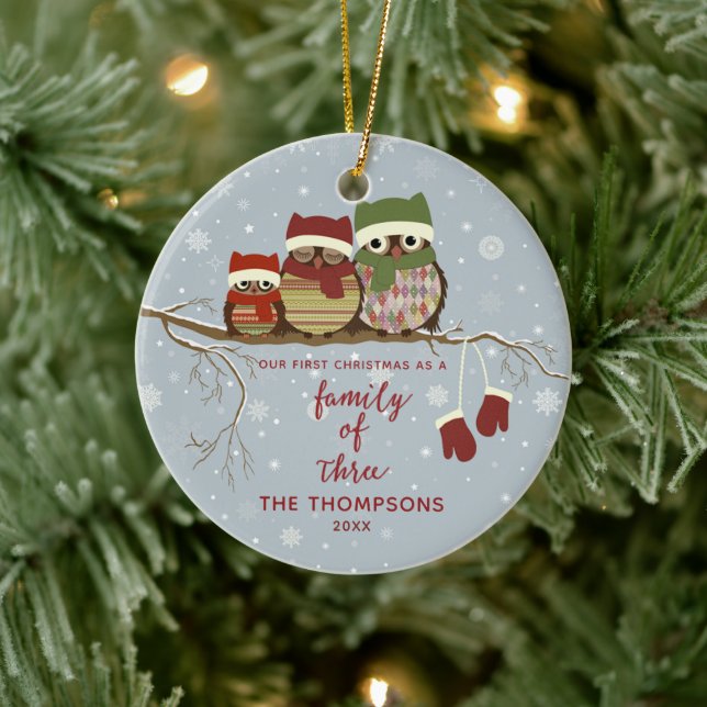 Familie von 3 Personalisierten Niedlichen Waldhüge Keramik Ornament (Baum)