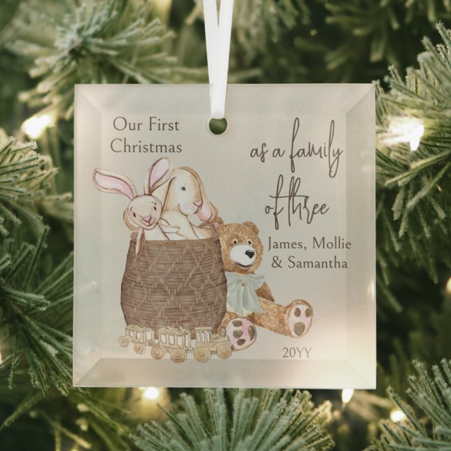 Familie von 3 schwangeren Teddybären und Spielzeug Ornament Aus Glas (Insitu)