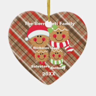 Familie von 4 Lebkuchen Gesichter Weihnachtsschmuc Keramikornament