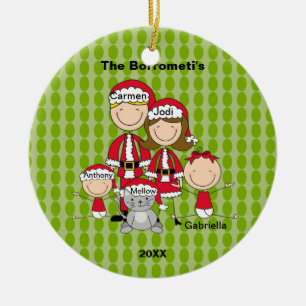 Familie von 4 mit Katzen-Weihnachtsverzierung Keramikornament