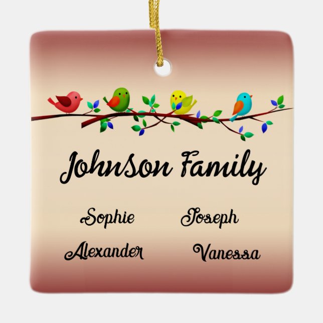 Familie von 4 Mitgliedern Personalisiert Weihnacht Keramikornament (Vorderseite)