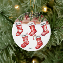 Familie von 5 fünf Weihnachtsstrümpfe Wasserfarbe