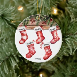 Familie von 5 fünf Weihnachtsstrümpfe Wasserfarbe Keramik Ornament