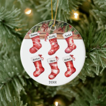 Familie von 6 sechs Weihnachtsstrümpfe Wasserfarbe