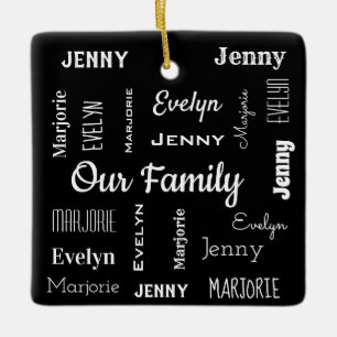 Familie von drei in Coolen Schriftart Keramikornament