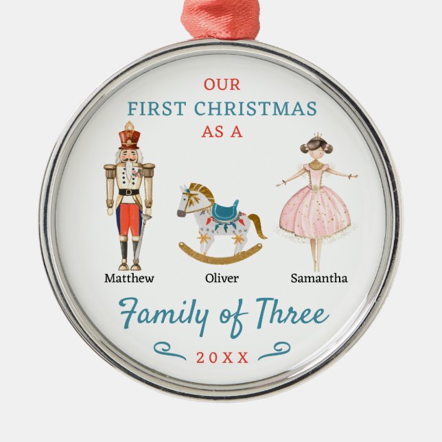 Familie von drei Nutcracker Erstes Weihnachtsfest Ornament Aus Metall (Vorne)