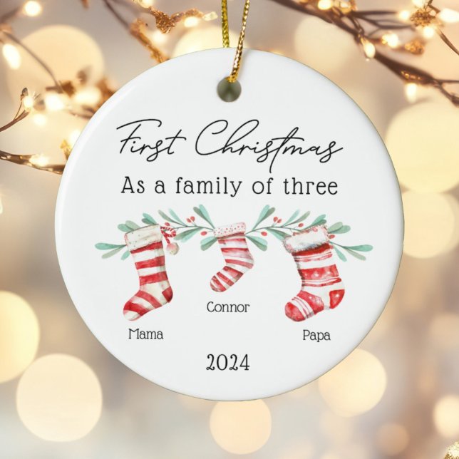Familie von drei Weihnachtsbädern Strumpf Baby Fot Keramik Ornament (Von Creator hochgeladen)