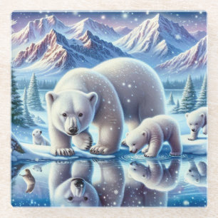 Familie von Eisbären in schneebedeckter Szene Gemä Glasuntersetzer