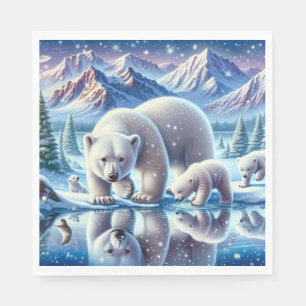 Familie von Eisbären in schneebedeckter Szene Gemä Serviette