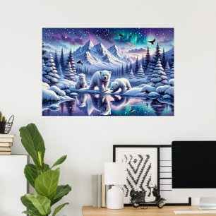 Familie von Eisbären in schneebedeckter Szene - Ma Poster