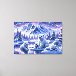 Familie von Eisbären - Schnee Szene Malerei Leinwanddruck
