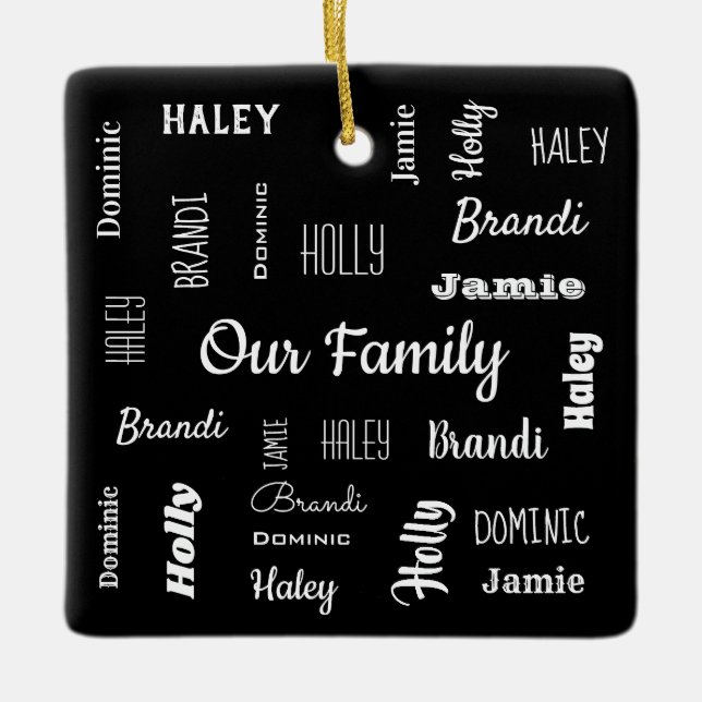 Familie von fünf in Coolen Schriftart Personalisie Keramikornament (Vorderseite)