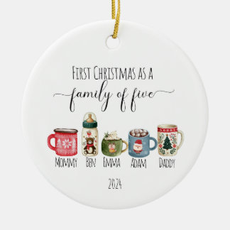 Familie von fünf Weihnachtsschmuck-Keramiken Keramik Ornament