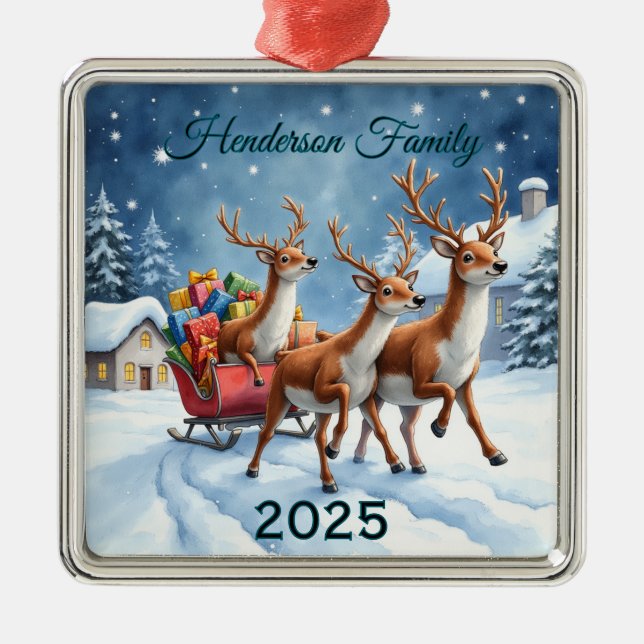 Familie von Rentieren Ornament Aus Metall (Vorne)