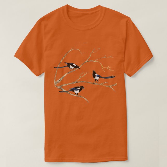 Familie Watercolor Magpie Bird T-Shirt (Design vorne)