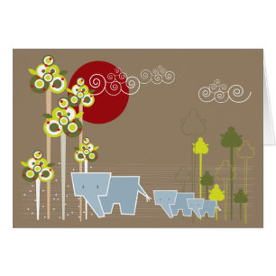 Familie Whimsical Elephant in Wald & Rote Sonne