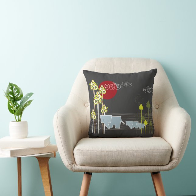 Familie Whimsical Elephant in Wald & Rote Sonne Kissen (Stuhl )
