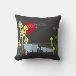 Familie Whimsical Elephant in Wald & Rote Sonne Kissen