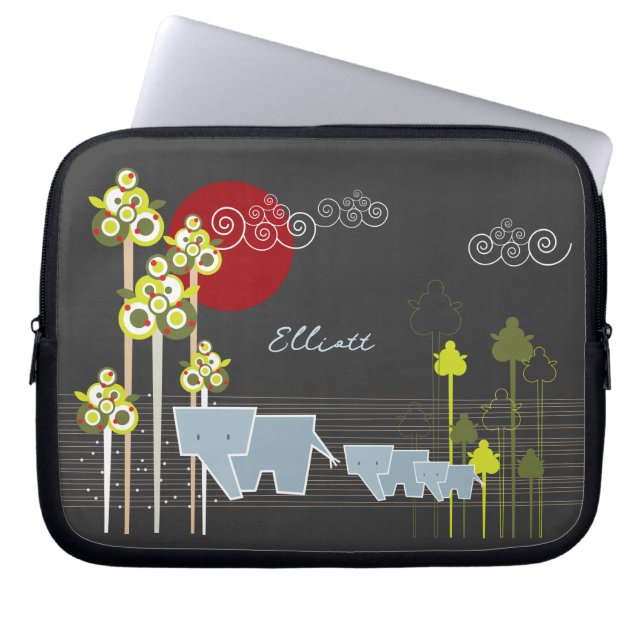 Familie Whimsical Elephant in Wald & Rote Sonne Laptopschutzhülle (Vorderseite)
