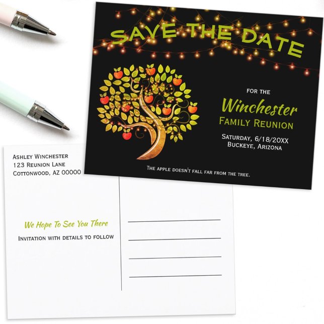 Familie Wiedersehen Save the Date Apple Tree Light Ankündigungspostkarte (Von Creator hochgeladen)